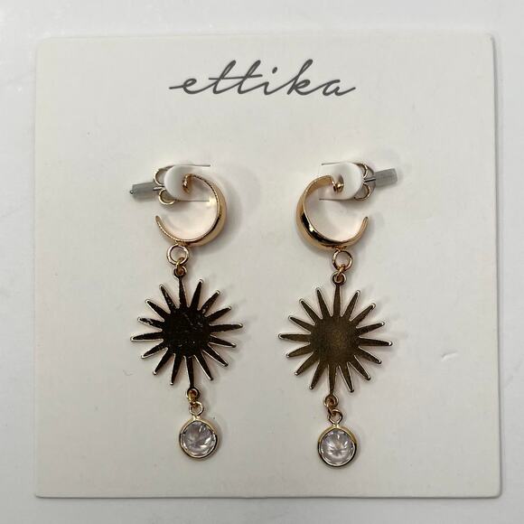 Ettika Fashion Jewelry Gold Rhinestone Sun Dangle Pierced Earrings GTE1834 NWT - Picture 2 of 4